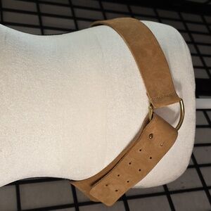 Gap Tan Suede Belt with Gold Buckle (Brass?) L Boho Leather